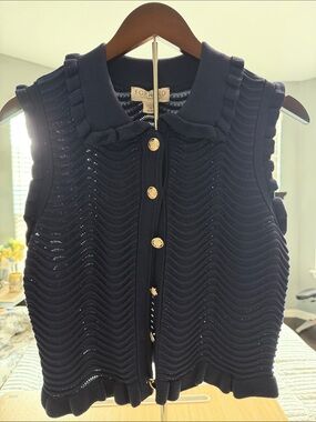 FORWARD by Elyse Walker Navy Knit Sleeveless Cardigan